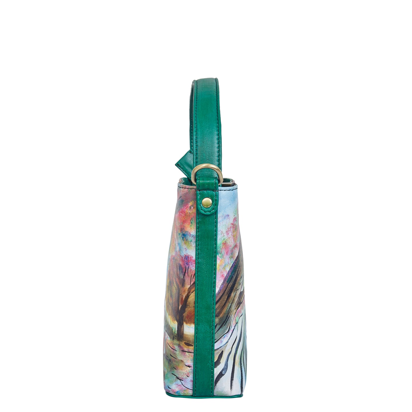 Sishka Hand-Painted Leather Satchel Bag – Majestic Tiger Art, Stylish Shoulder Purse with Detachable Strap.